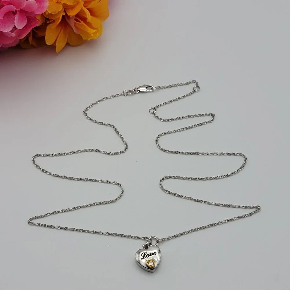 BGE Gold And Silver Plated Diamond Heart Necklace Love/My Family My Joy 24 Inch